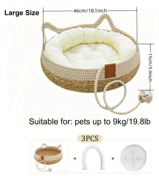 🐾 Cama Para Perro y Gato Suave Diseño Ratán Natural