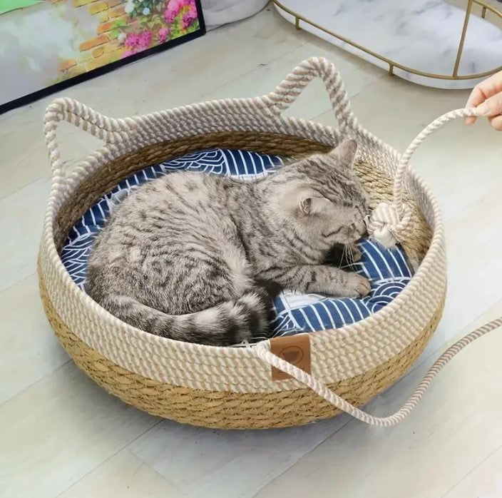 🐾 Cama Para Perro y Gato Suave Diseño Ratán Natural