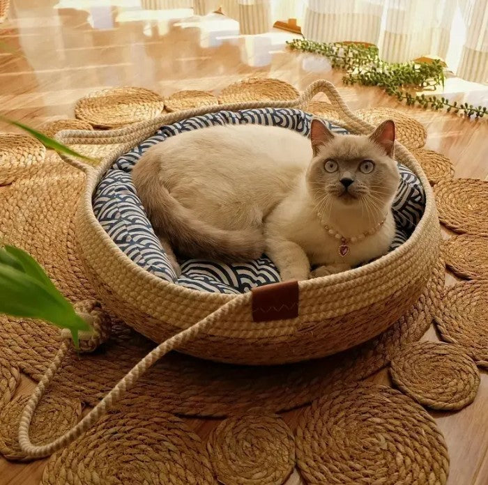 🐾 Cama Para Perro y Gato Suave Diseño Ratán Natural