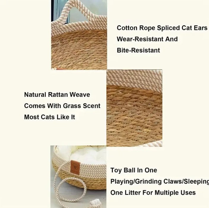 🐾 Cama Para Perro y Gato Suave Diseño Ratán Natural