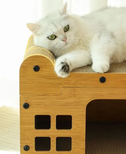 🐾 Rascador Grande de Cartón Tipo Casa Para Gatos Antiestrés