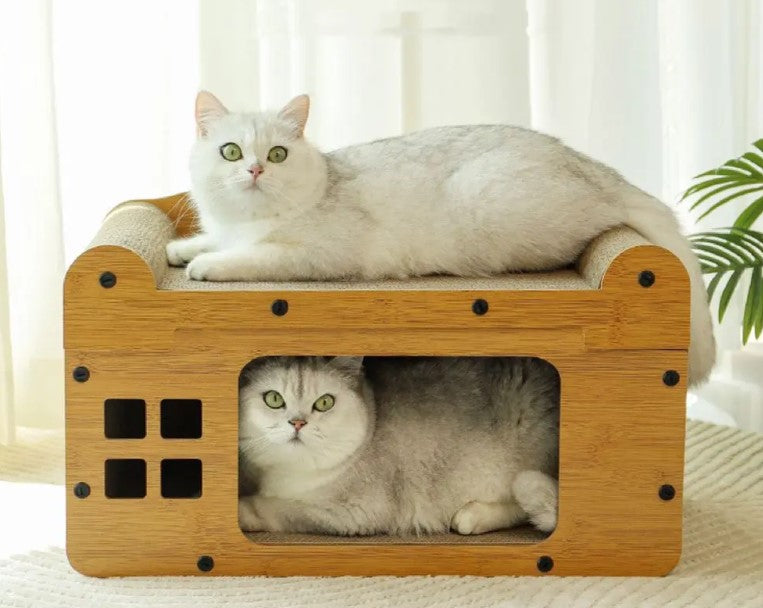 🐾 Rascador Grande de Cartón Tipo Casa Para Gatos Antiestrés