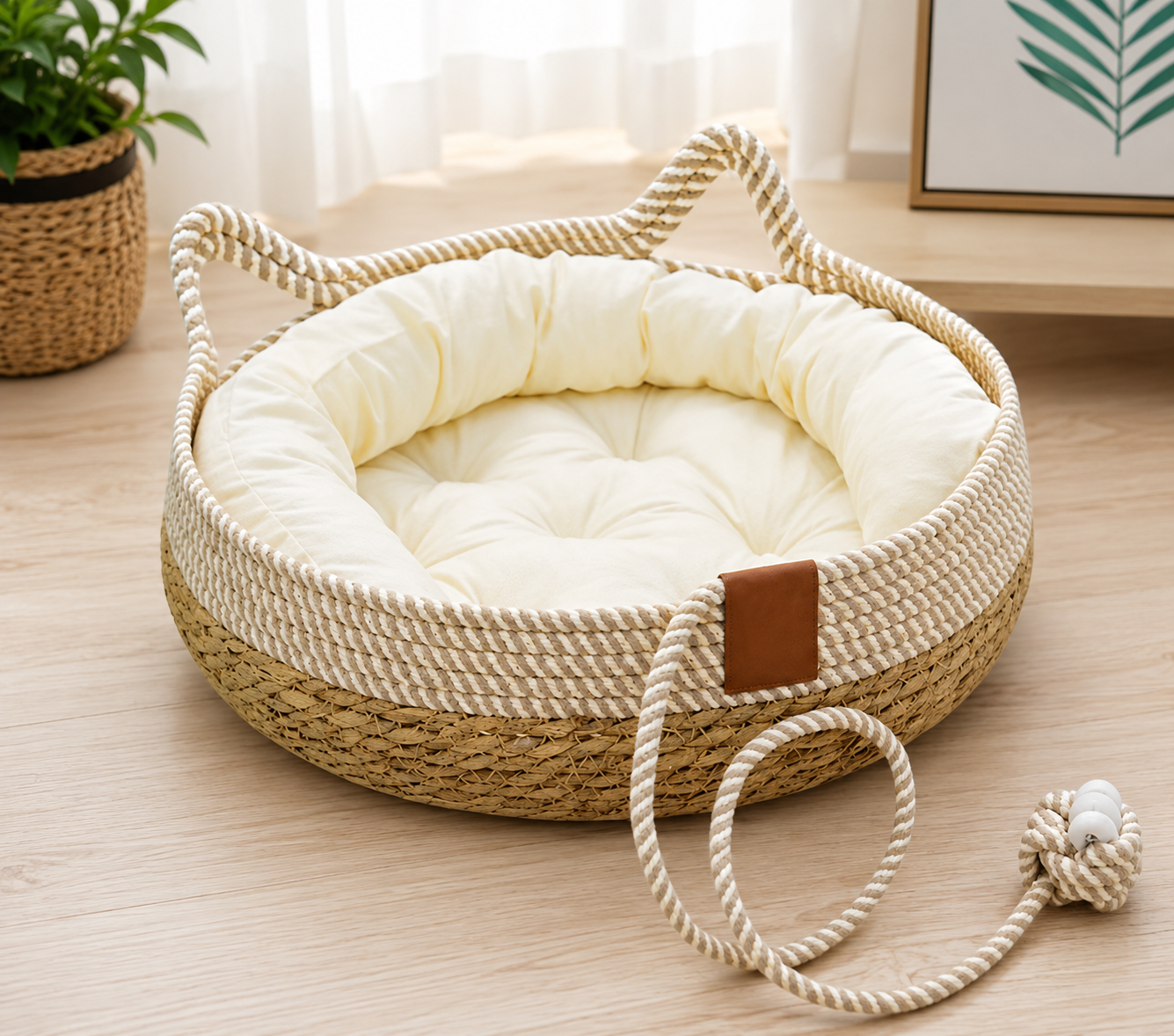 🐾 Cama Para Perro y Gato Suave Diseño Ratán Natural