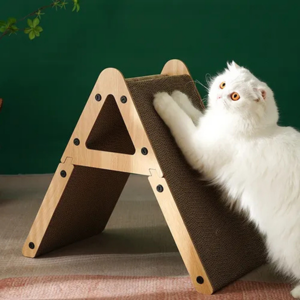 🐾 Rascador Triángulo de Cartón y Madera para Gatos