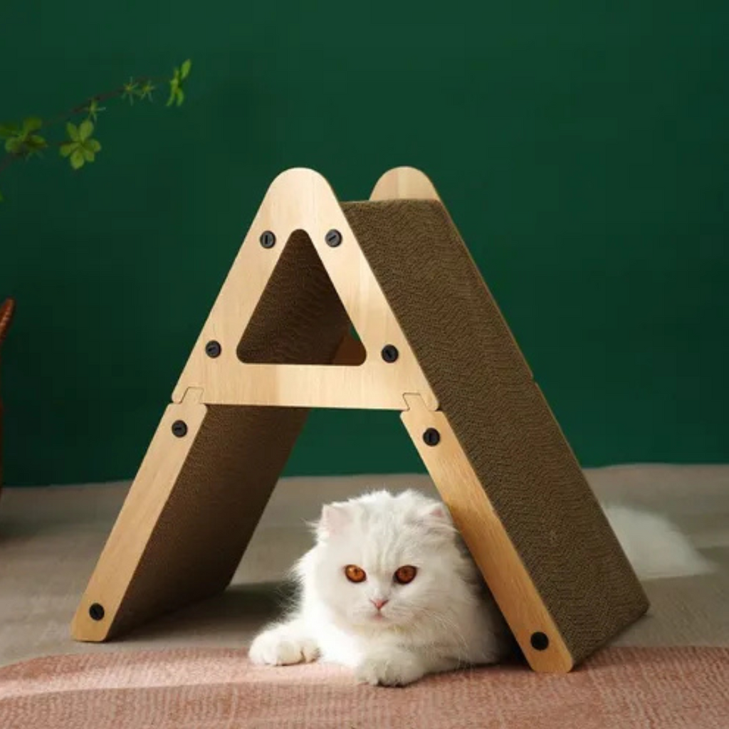 🐾 Rascador Triángulo de Cartón y Madera para Gatos