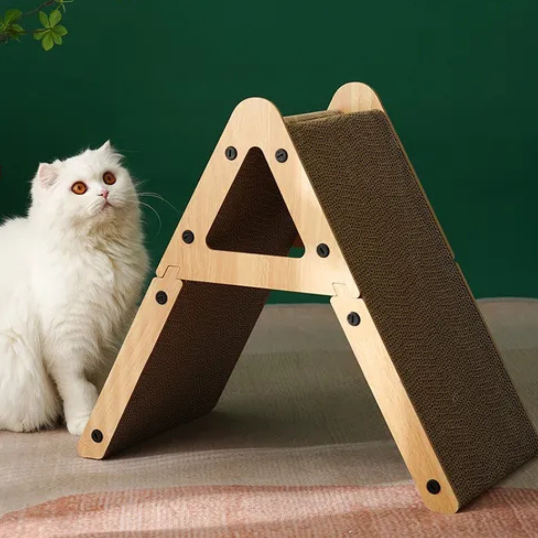 🐾 Rascador Triángulo de Cartón y Madera para Gatos